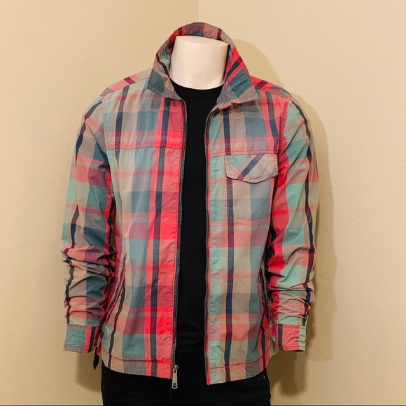 GUESS L.A. Men’s Red & Green Plaid Zip up Jacket - Picture 2 of 10